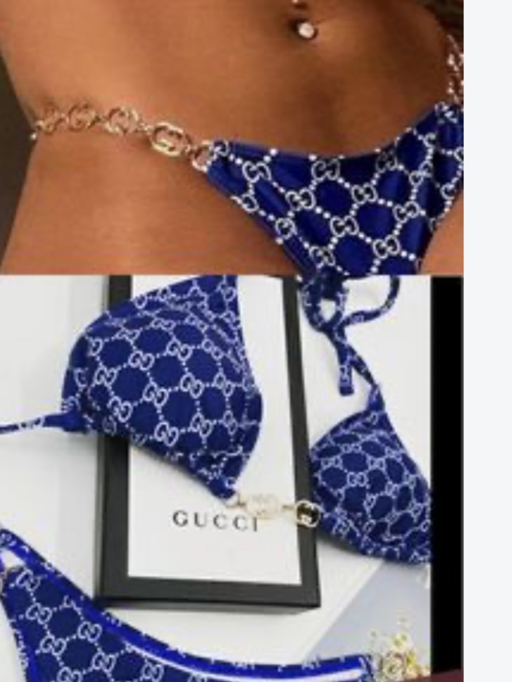 Gucci Royal Blue GG Chain-Accent Triangle Bikini